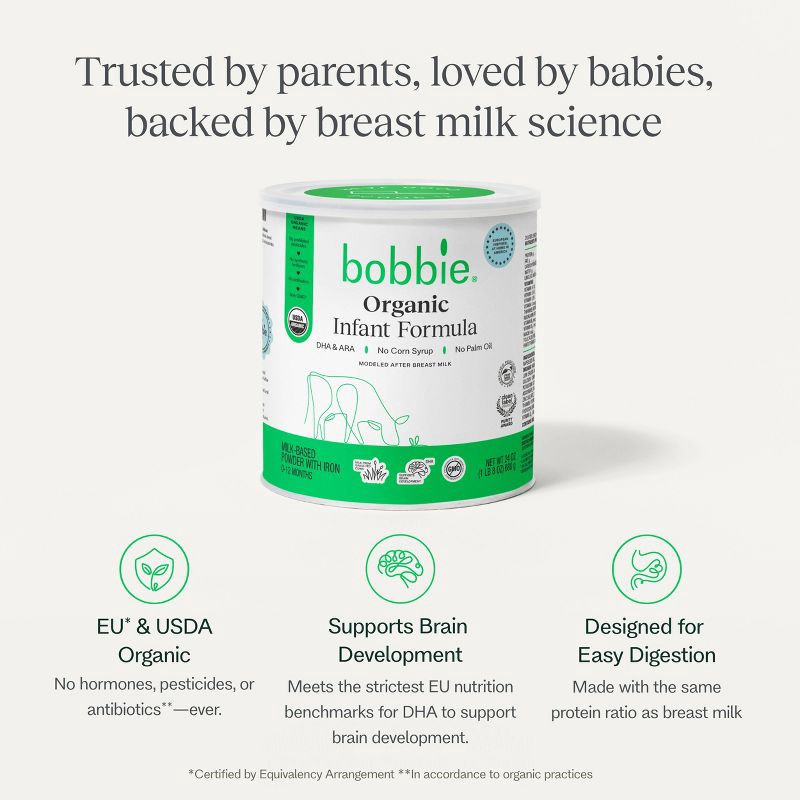 slide 5 of 10, Bobbie Organic Original Infant Formula Powder - 24oz, 24 oz