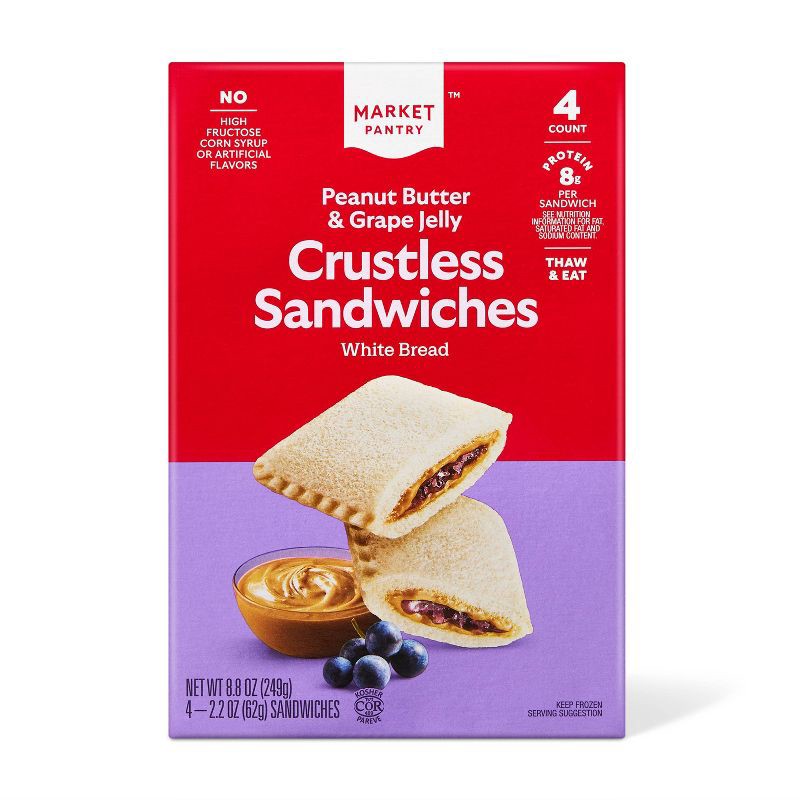 slide 1 of 3, Frozen Peanut Butter and Grape Jelly Crustless Sandwich - 4ct - Market Pantry™, 4 ct