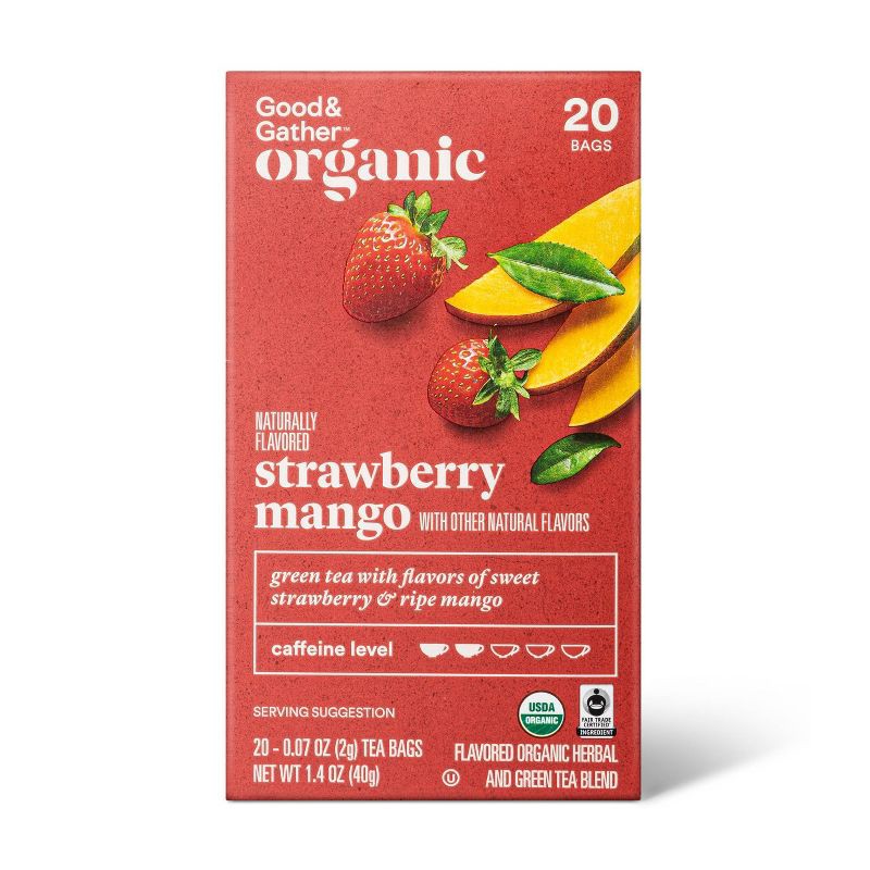 slide 1 of 4, Organic Strawberry Mango Green Tea - 20ct - Good & Gather™, 20 ct
