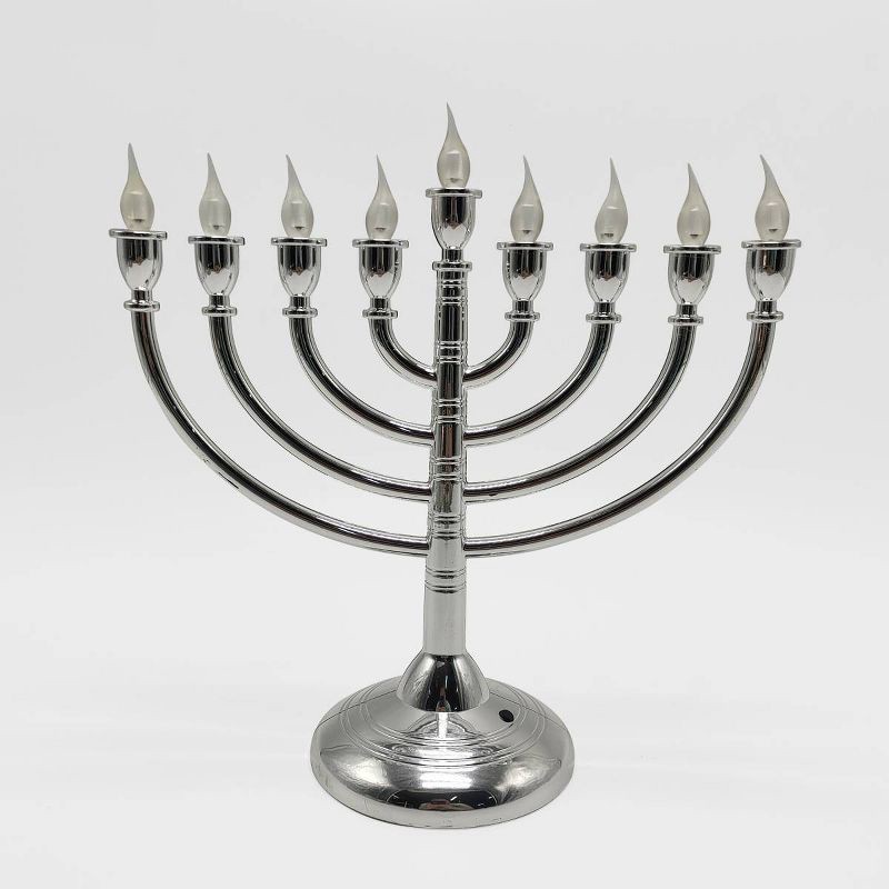 slide 1 of 4, Lit Silver Menorah Hanukkah Novelty Light Yellow - Spritz™, 1 ct