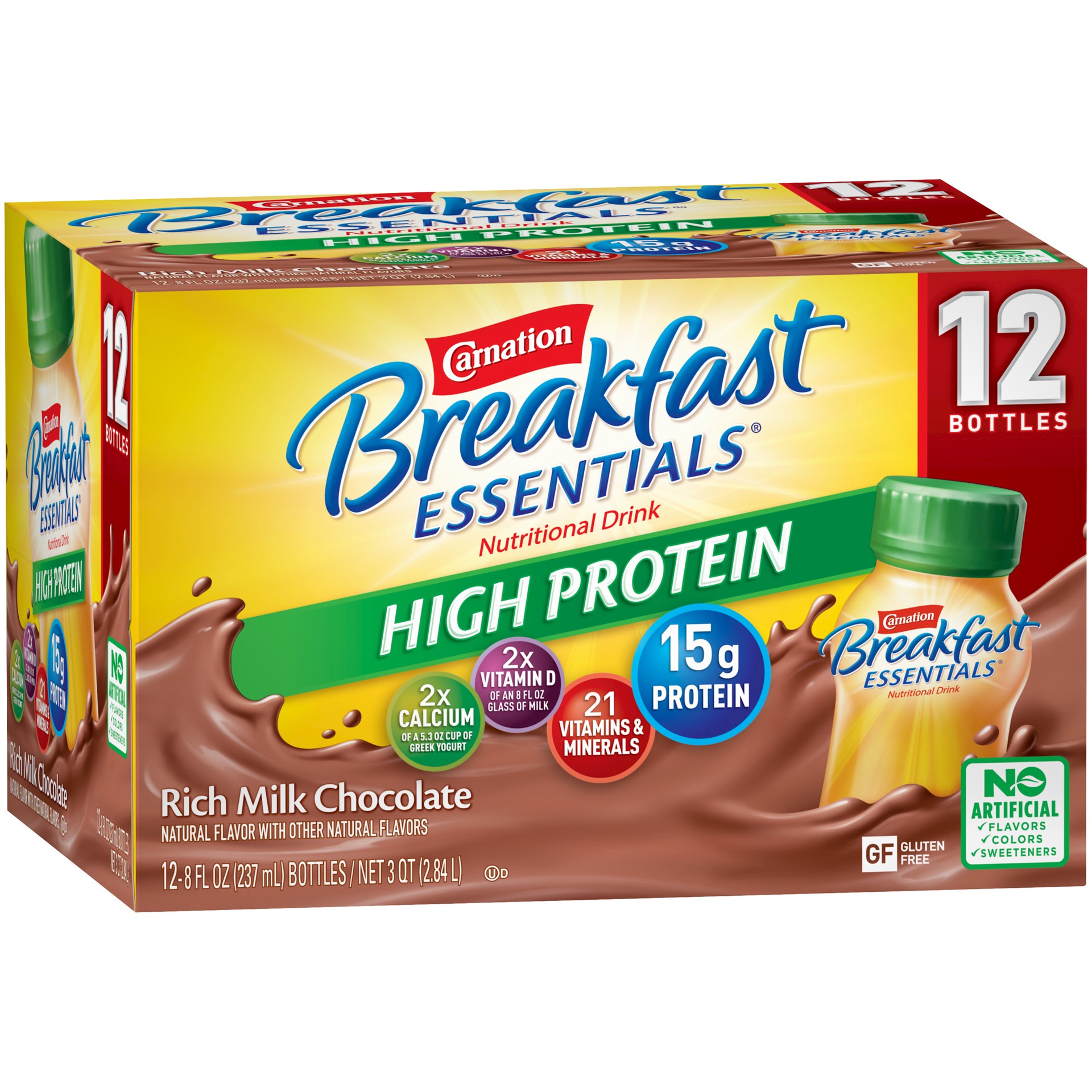 slide 3 of 5, Carnation Breakfast Essentials High Protein Ready to Drink Nutritional Breakfast Drink, Rich Milk Chocolate- 8 ct; 12 fl oz, 12 ct; 8 fl oz