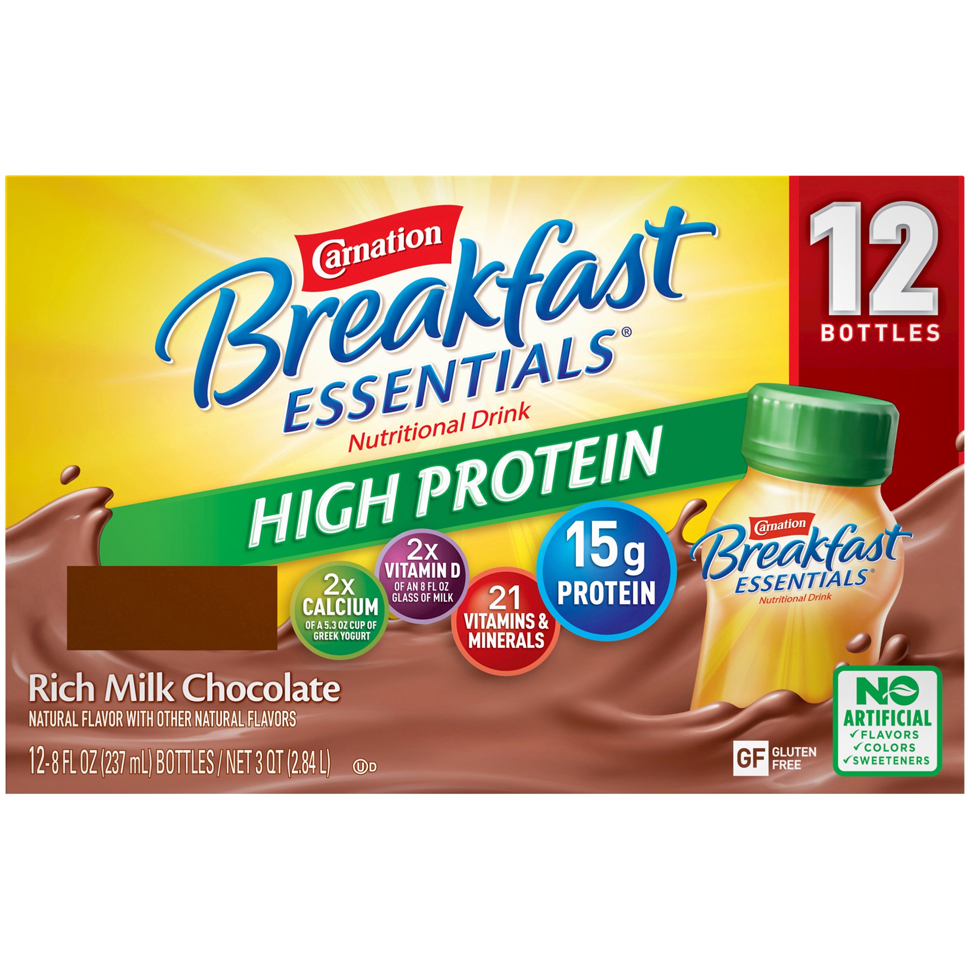 slide 4 of 5, Carnation Breakfast Essentials High Protein Ready to Drink Nutritional Breakfast Drink, Rich Milk Chocolate- 8 ct; 12 fl oz, 12 ct; 8 fl oz