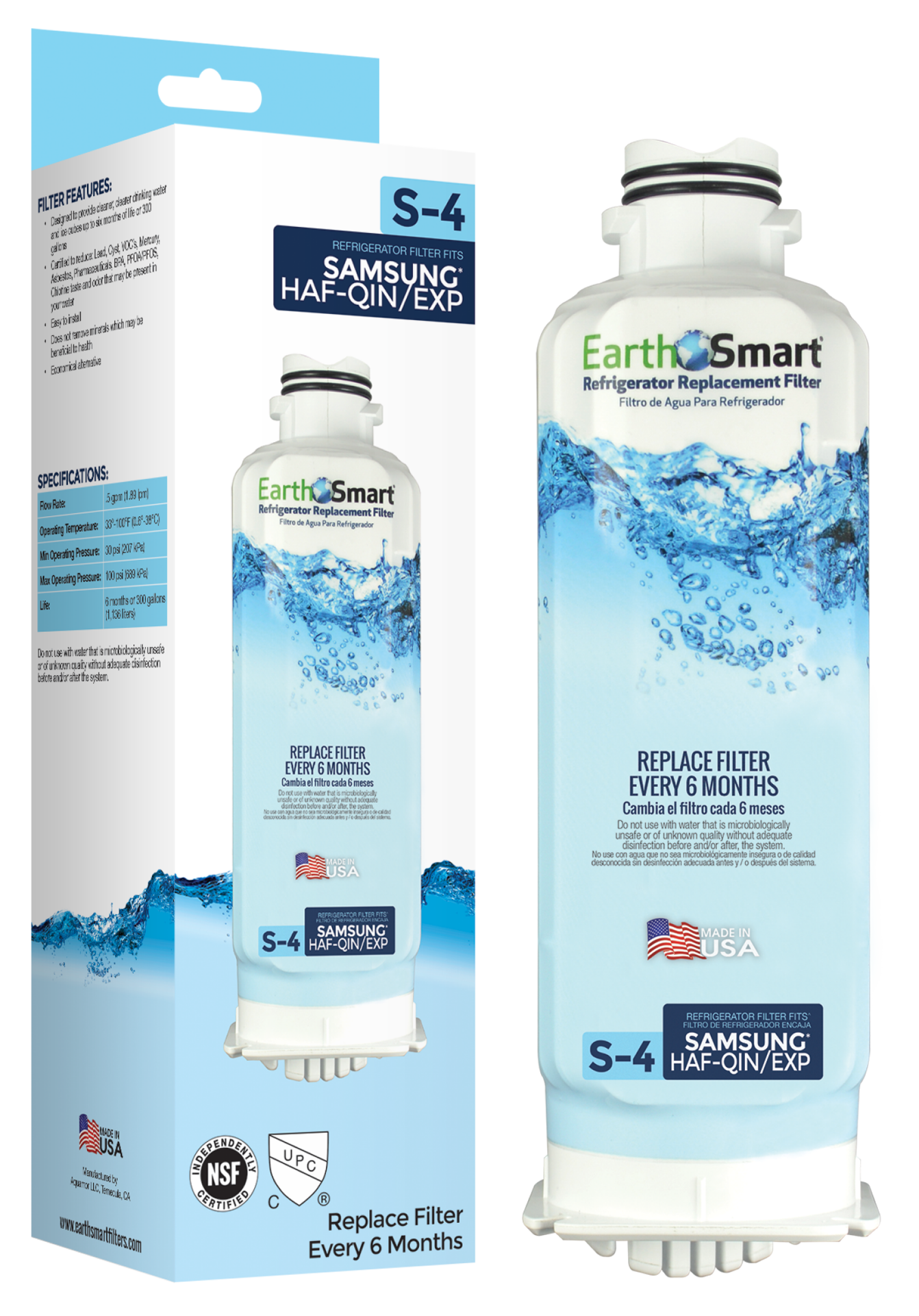 slide 1 of 1, EarthSmart Refrigerator Replacement Water Filter S-4, 1 ct