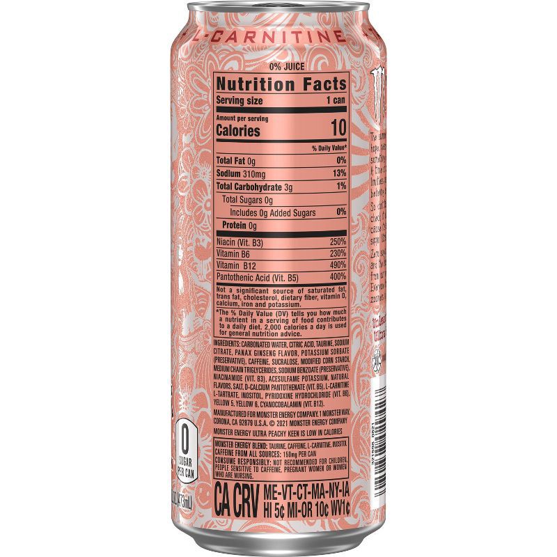 slide 2 of 9, Monster Energy Ultra Peachy Keen Energy Drink - 16 fl oz Can, 16 fl oz