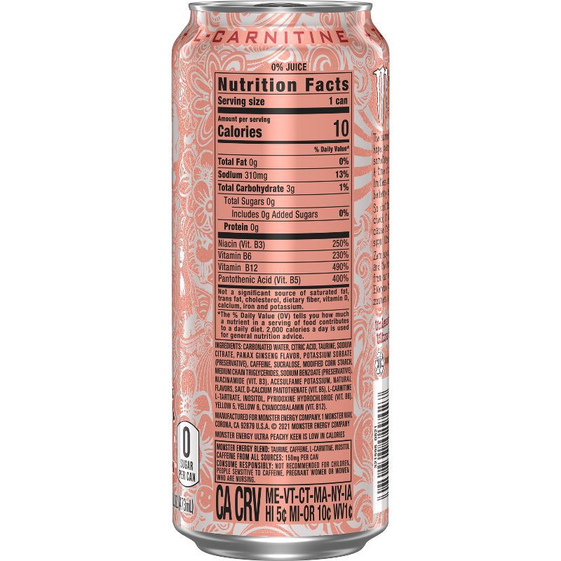 slide 8 of 9, Monster Energy Ultra Peachy Keen Energy Drink - 16 fl oz Can, 16 fl oz