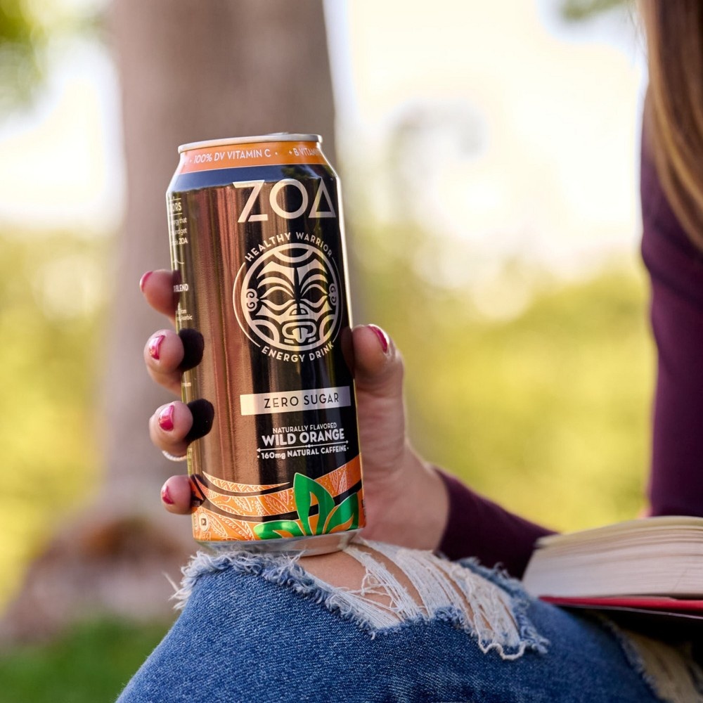 slide 2 of 7, ZOA Wild Orange Zero Sugar Energy Drink - 12 fl oz Can, 12 fl oz