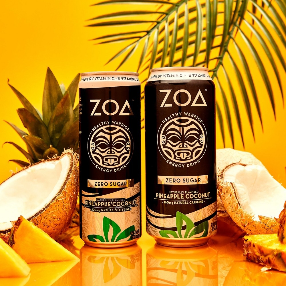 slide 2 of 7, ZOA Pineapple Coconut Zero Sugar Energy Drink - 12 fl oz Can, 12 fl oz