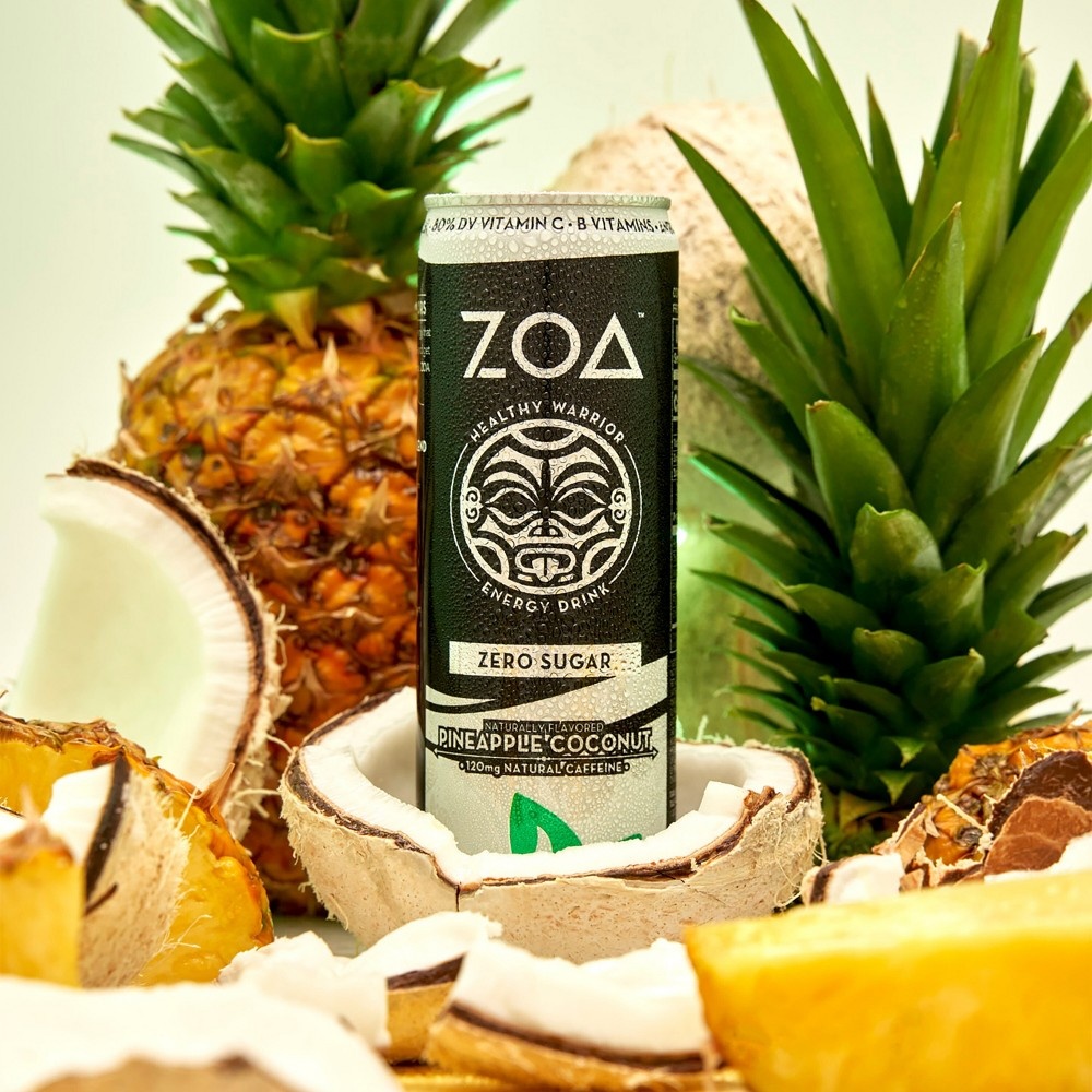 slide 5 of 7, ZOA Pineapple Coconut Zero Sugar Energy Drink - 12 fl oz Can, 12 fl oz