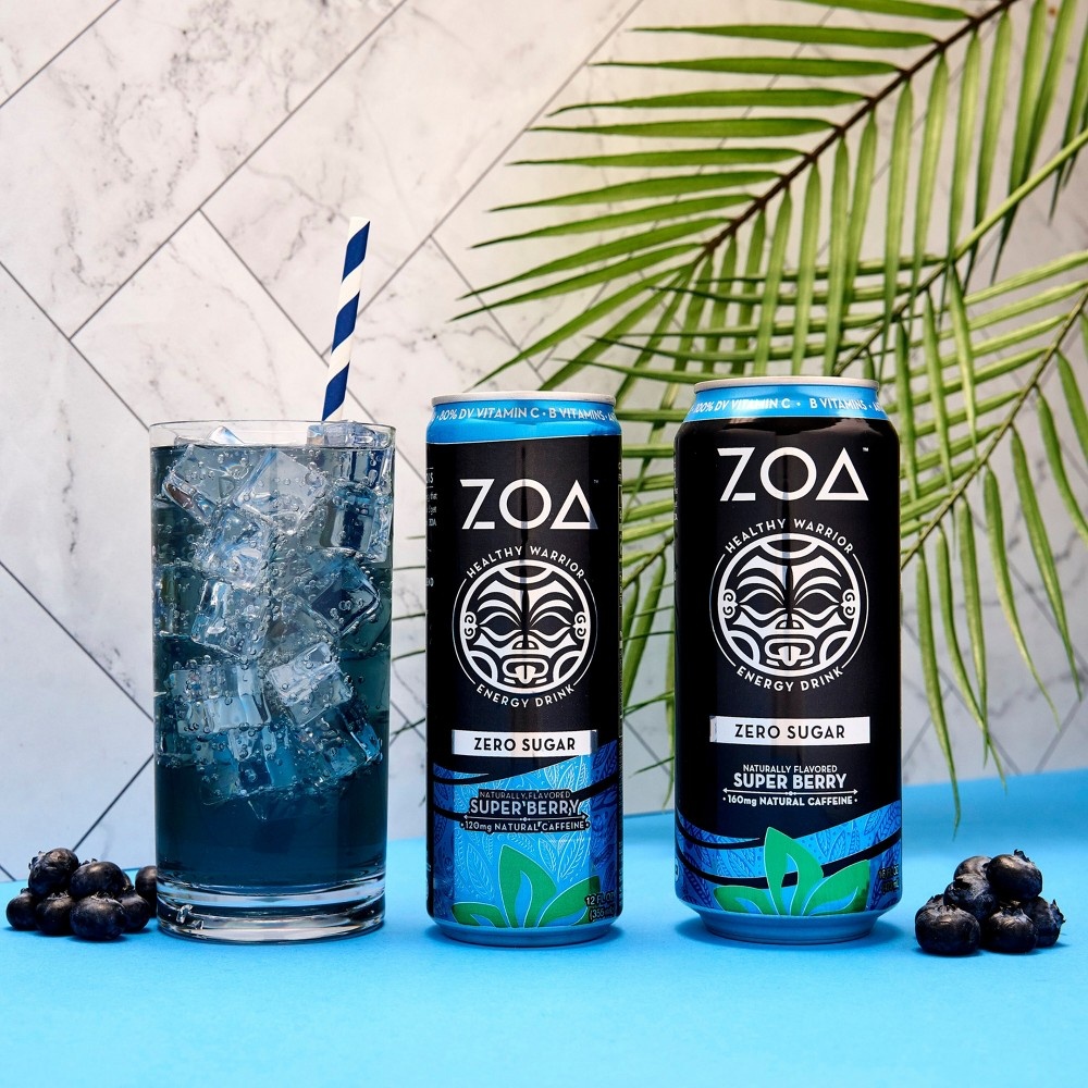 slide 3 of 7, ZOA Super Berry Zero Sugar Energy Drink - 12 fl oz Can, 12 fl oz