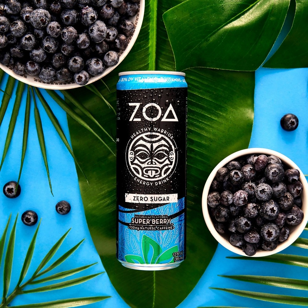 slide 5 of 7, ZOA Super Berry Zero Sugar Energy Drink - 12 fl oz Can, 12 fl oz