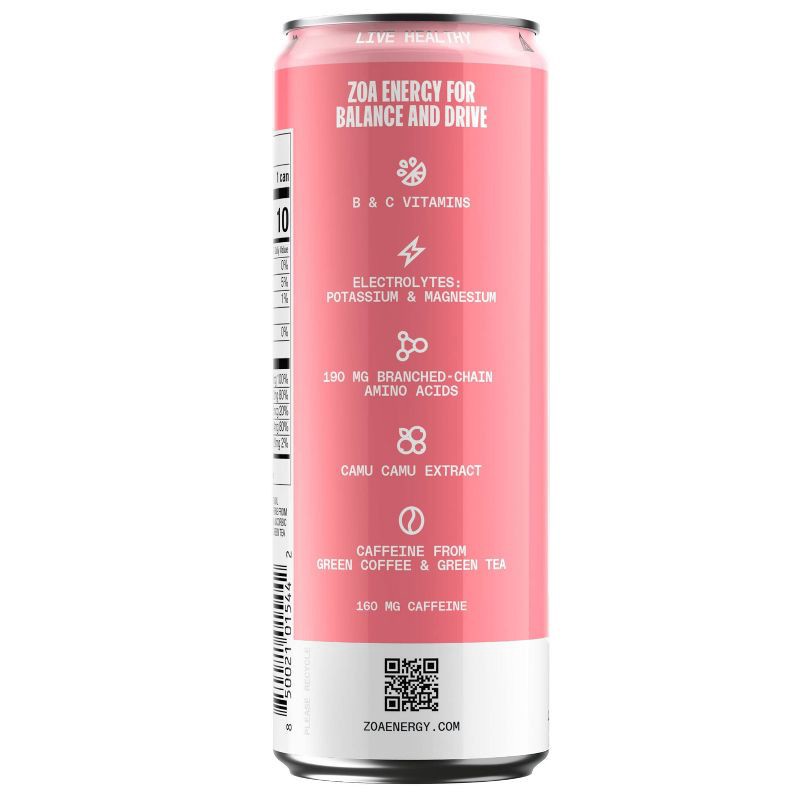 slide 2 of 5, ZOA White Peach Zero Sugar Energy Drink - 12 fl oz Can, 12 fl oz