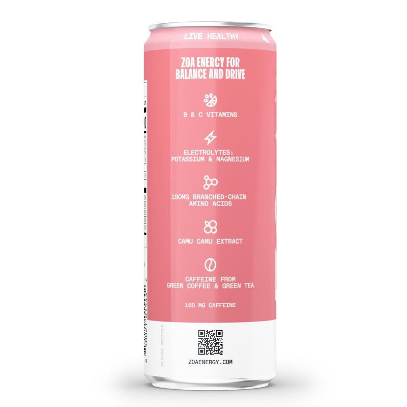 slide 4 of 5, ZOA White Peach Zero Sugar Energy Drink - 12 fl oz Can, 12 fl oz