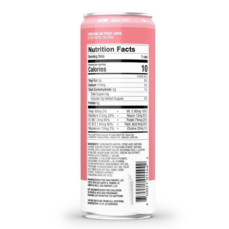 slide 5 of 5, ZOA White Peach Zero Sugar Energy Drink - 12 fl oz Can, 12 fl oz