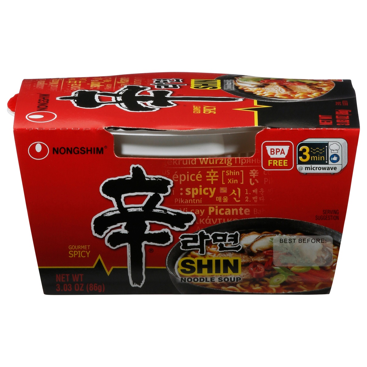 slide 1 of 1, Nongshim Spicy Shin Soup Microwavable Noodle Bowl - 3.03oz, 