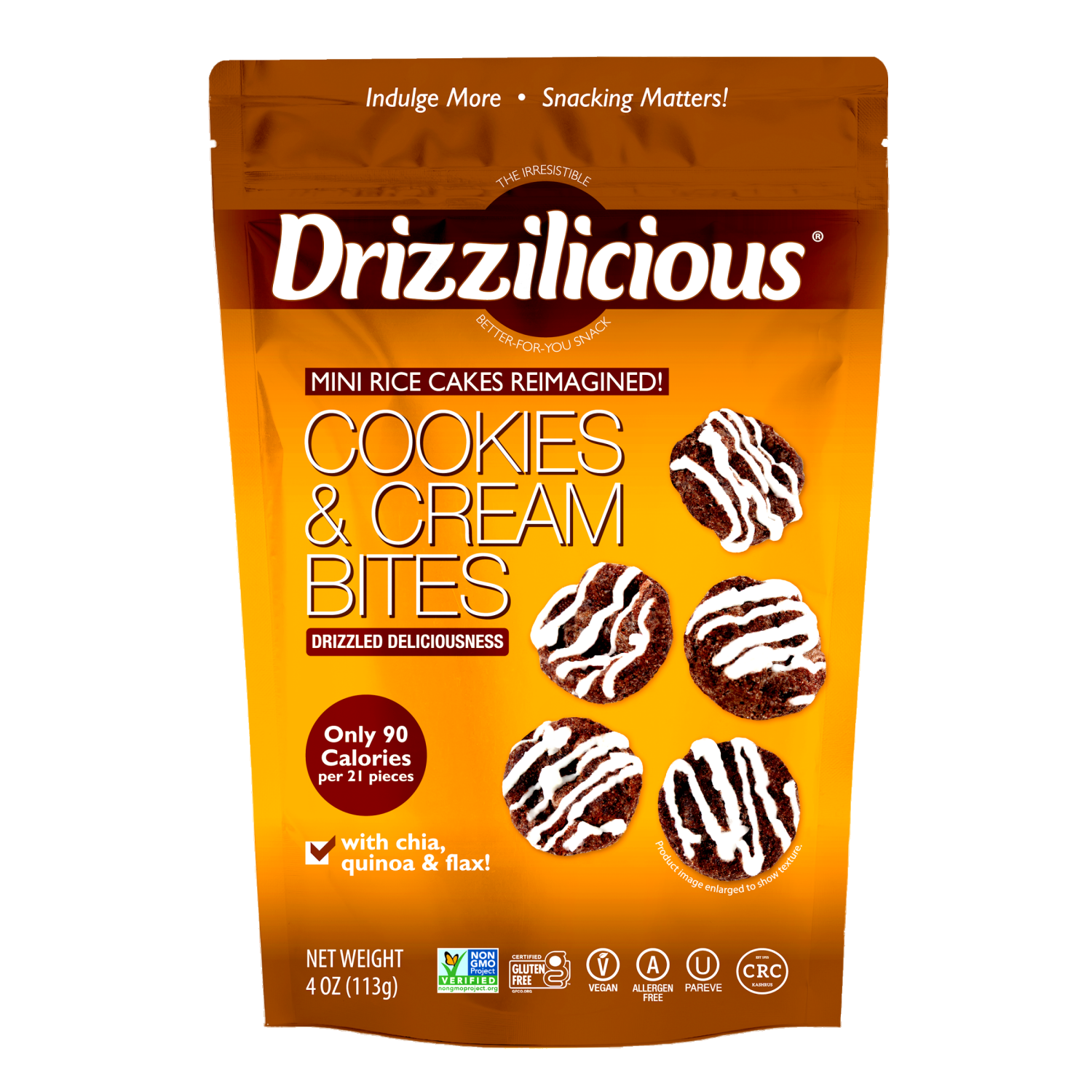 slide 1 of 2, Drizzilicious Cookies & Cream Bites with Chia, Quinoa & Flax 4 oz, 4 oz
