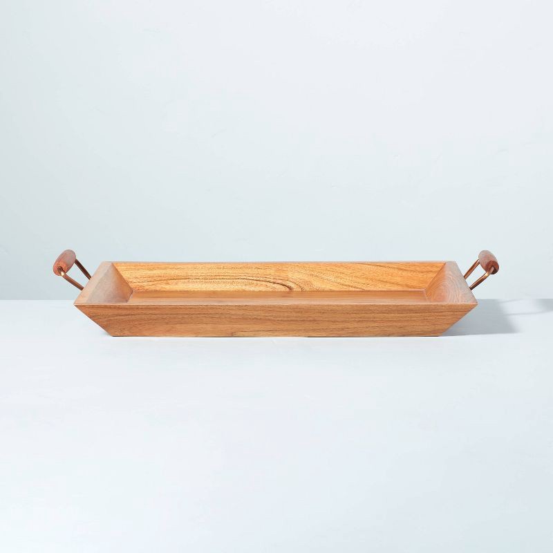 16x24 Rectangular Wood Serving Tray with Metal Handles Brown/Copper -  Hearth & Hand™ with Magnolia