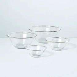 Hearth & Hand with Magnolia 4pc Glass Mixing Bowl Set Clear - Hearth & Hand™ with Magnolia: Nesting, Microwave & Dishwasher Safe