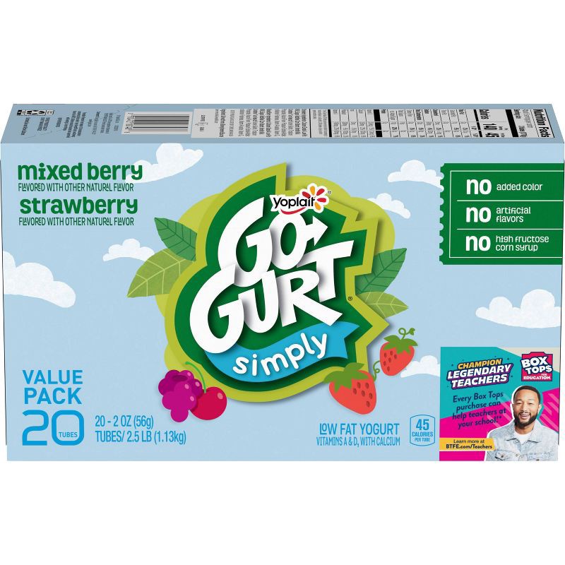 slide 2 of 11, Yoplait Simply Go-Gurt Mixed Berry/Strawberry Fat Free Kids' Yogurt - 40oz/20ct, 40 oz, 20 ct