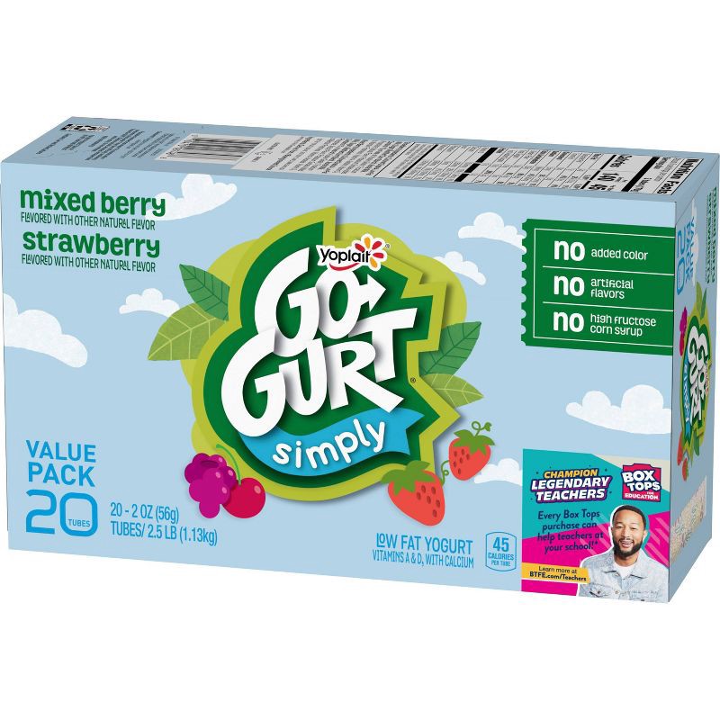 slide 3 of 11, Yoplait Simply Go-Gurt Mixed Berry/Strawberry Fat Free Kids' Yogurt - 40oz/20ct, 40 oz, 20 ct