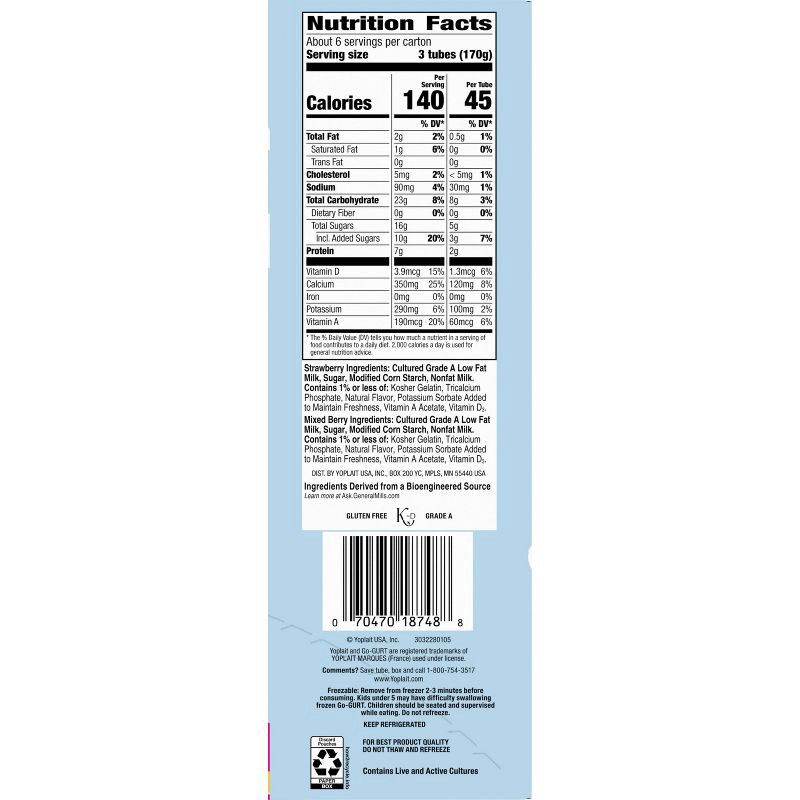 slide 4 of 11, Yoplait Simply Go-Gurt Mixed Berry/Strawberry Fat Free Kids' Yogurt - 40oz/20ct, 40 oz, 20 ct
