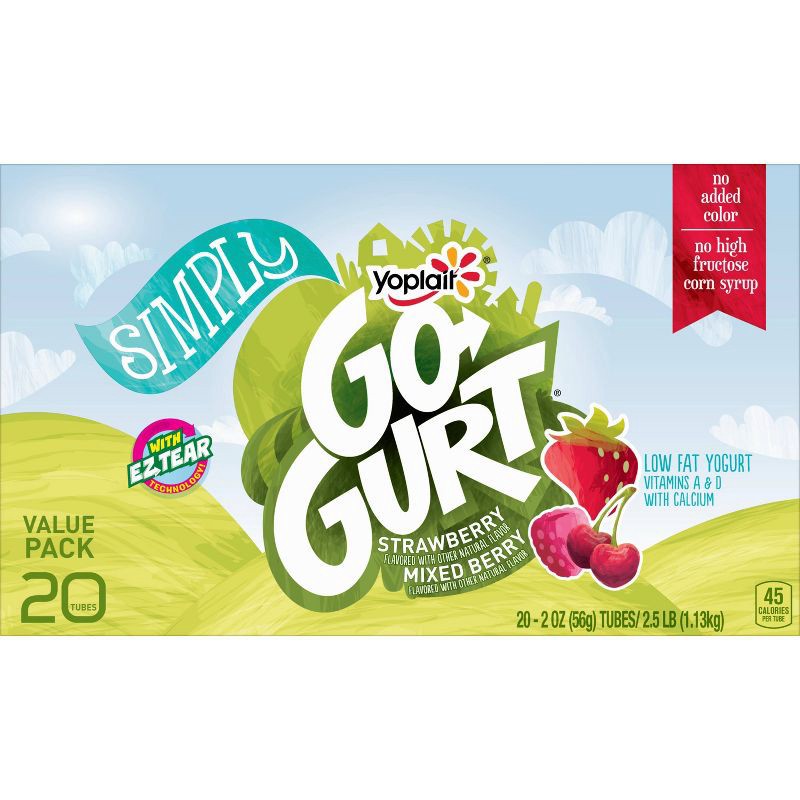 slide 8 of 11, Yoplait Simply Go-Gurt Mixed Berry/Strawberry Fat Free Kids' Yogurt - 40oz/20ct, 40 oz, 20 ct