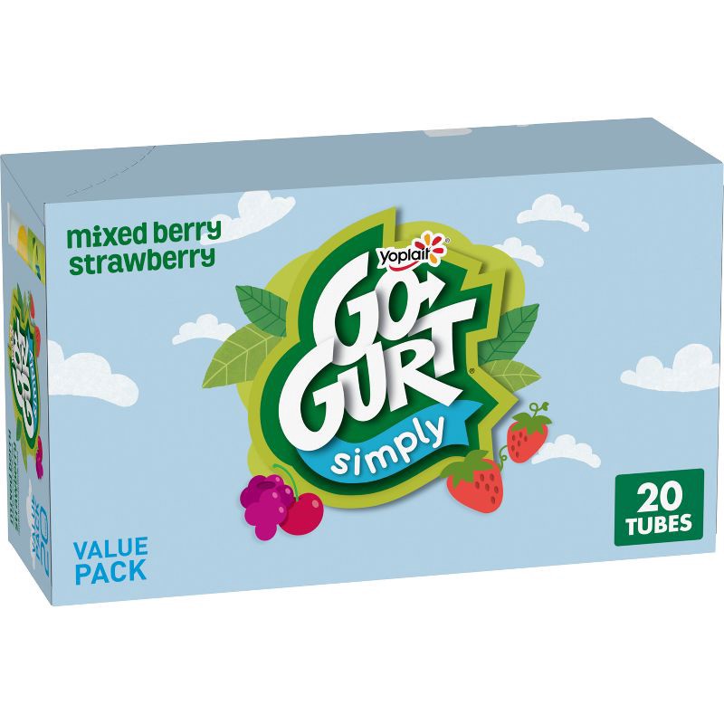 slide 1 of 11, Yoplait Simply Go-Gurt Mixed Berry/Strawberry Fat Free Kids' Yogurt - 40oz/20ct, 40 oz, 20 ct