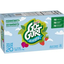 Yoplait Simply Go-Gurt Mixed Berry/Strawberry Fat Free Kids' Yogurt - 40oz/20ct