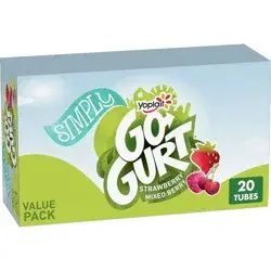 Yoplait Simply Go-Gurt Mixed Berry/Strawberry Fat Free Kids' Yogurt - 40oz/20ct