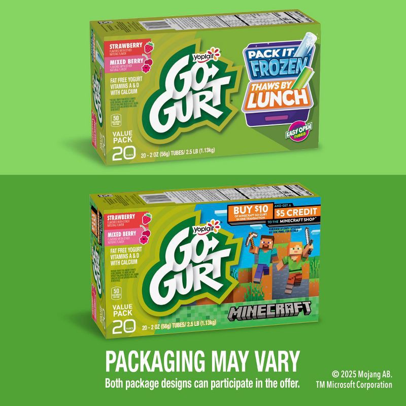 slide 3 of 10, Yoplait Go-Gurt Strawberry/Mixed Berry Fat Free Kids' Yogurt - 40oz/20ct, 40 oz, 20 ct