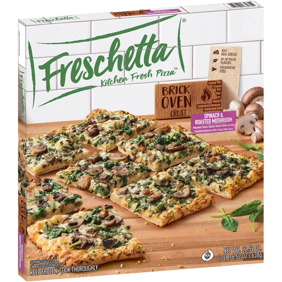 slide 2 of 9, Freschetta Brick Oven Crust Roasted Portabella Mushrooms & Spinach Pizza, 22.52 oz
