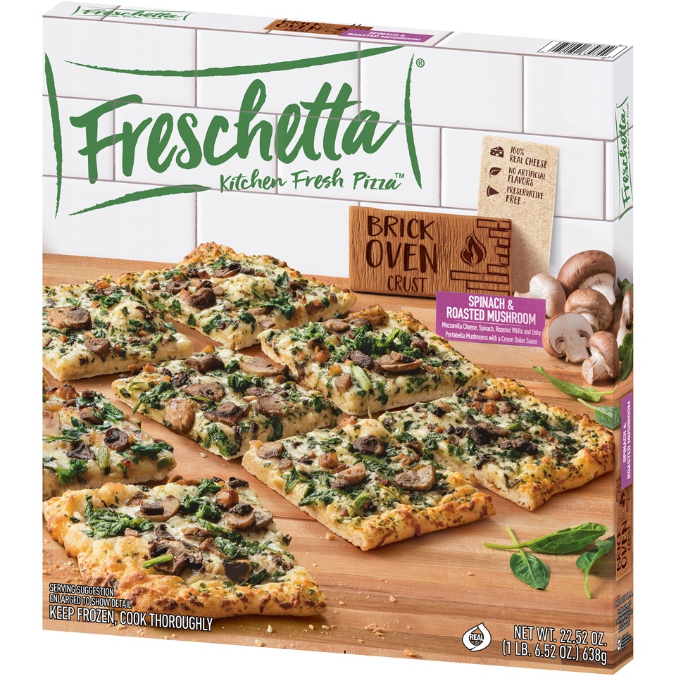 slide 3 of 9, Freschetta Brick Oven Crust Roasted Portabella Mushrooms & Spinach Pizza, 22.52 oz