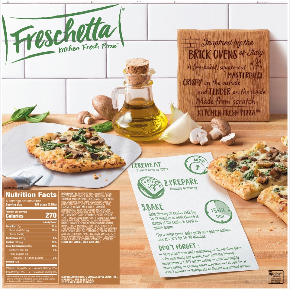 slide 6 of 9, Freschetta Brick Oven Crust Roasted Portabella Mushrooms & Spinach Pizza, 22.52 oz