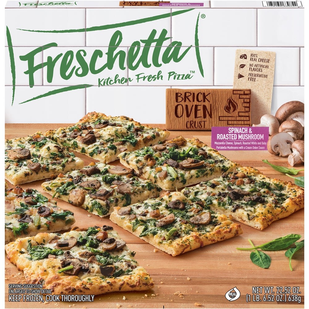 slide 1 of 9, Freschetta Brick Oven Crust Roasted Portabella Mushrooms & Spinach Pizza, 22.52 oz