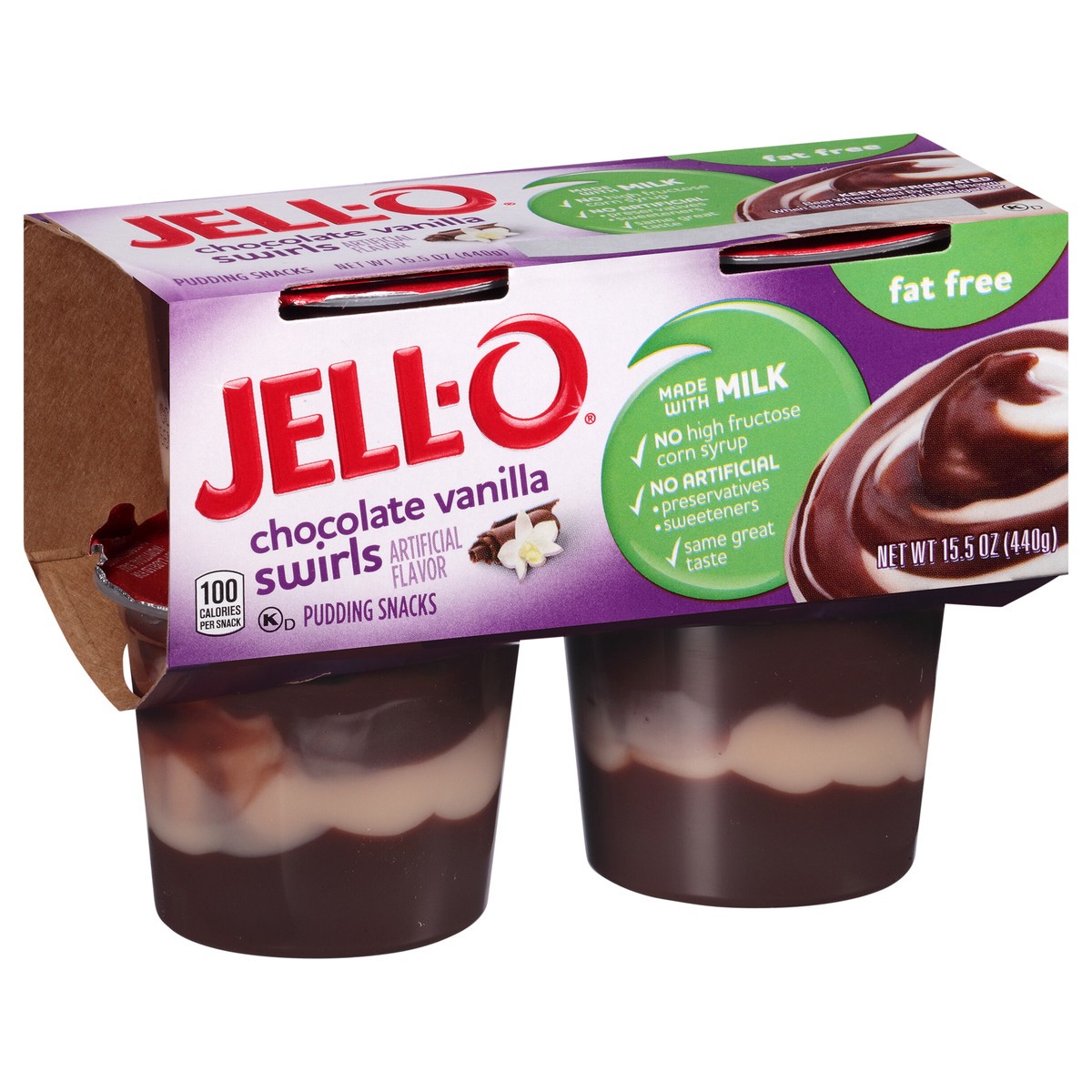 slide 2 of 9, Jell-O Pudding Ready To Eat Chocolate Vanilla Swirl Fat Free 4 Ct Cups, 4 ct; 15.5 oz