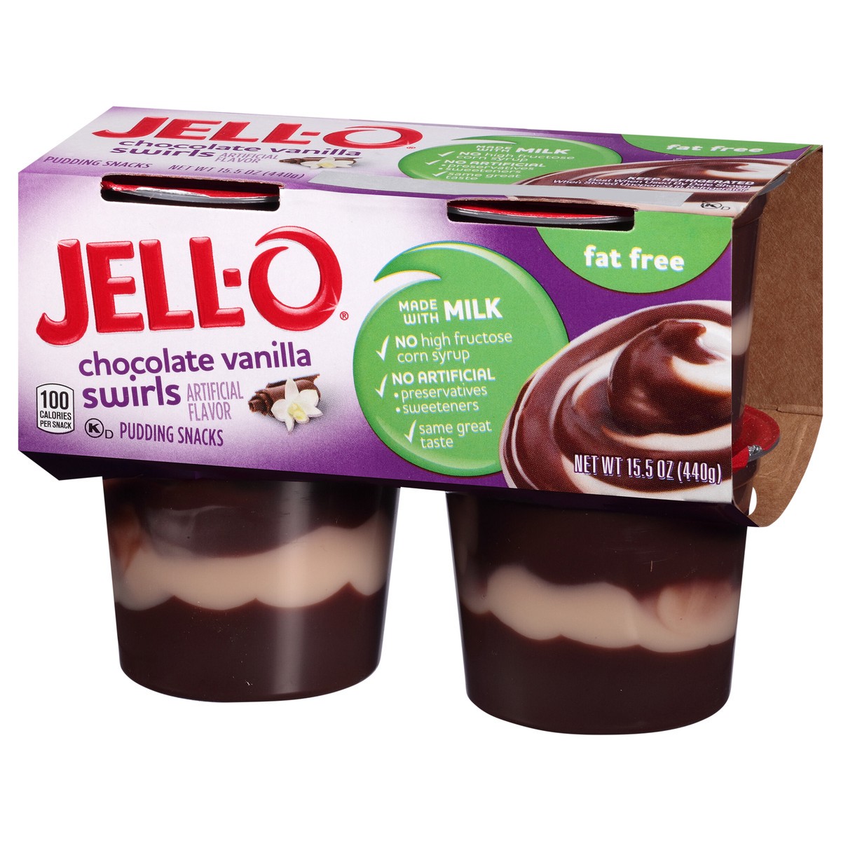 slide 3 of 9, Jell-O Pudding Ready To Eat Chocolate Vanilla Swirl Fat Free 4 Ct Cups, 4 ct; 15.5 oz