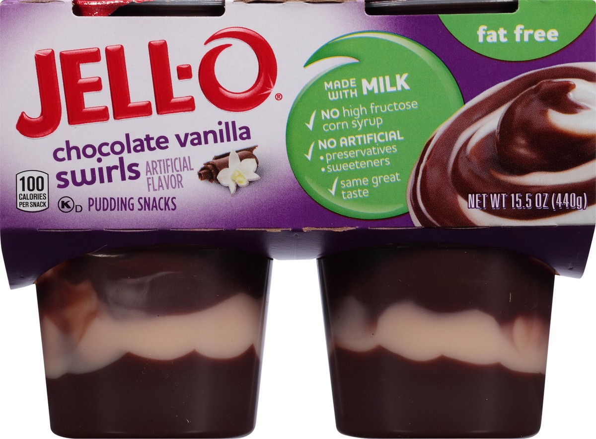 slide 6 of 9, Jell-O Pudding Ready To Eat Chocolate Vanilla Swirl Fat Free 4 Ct Cups, 4 ct; 15.5 oz