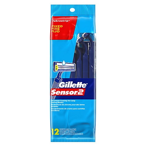 slide 1 of 1, Gillette Sensor2 Razor Disposable Lubrastrip, 12 ct