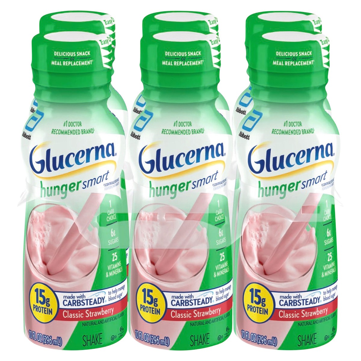 slide 1 of 5, Glucerna Hunger Smart Classic Strawberry Shake Bottle 6 ea, 6 ct; 10 fl oz