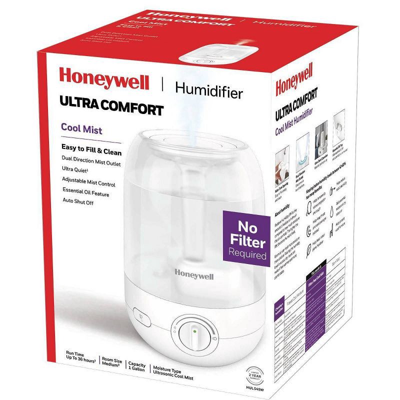 slide 2 of 7, Honeywell Ultrasonic Egg Humidifier HUL545W: Cool Mist, Aromatherapy, No Filter, 36-Hour Run, 300-500 sq. ft. Room, 1 ct