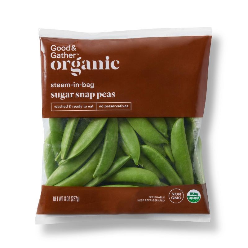 slide 1 of 4, Organic Steam-in-Bag Sugar Snap Peas - 8oz - Good & Gather™, 8 oz