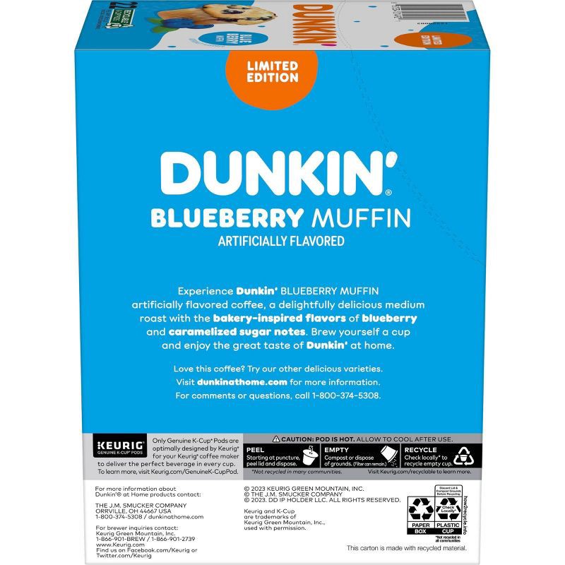 slide 2 of 7, Dunkin' Donuts Dunkin Blueberry Muffin Medium Roast Coffee - 22ct, 22 ct