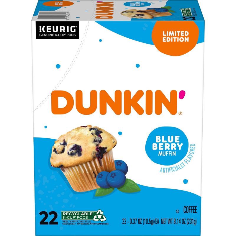 slide 1 of 7, Dunkin' Donuts Dunkin Blueberry Muffin Medium Roast Coffee - 22ct, 22 ct