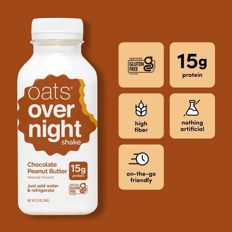 slide 4 of 10, Oats Overnight Shake Chocolate Peanut Butter - 2.2oz, 2.2 oz