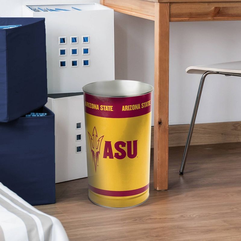 slide 2 of 3, NCAA Arizona State Sun Devils Waste Basket: Indoor Tin Trash Can, Open Top Design, 1 ct