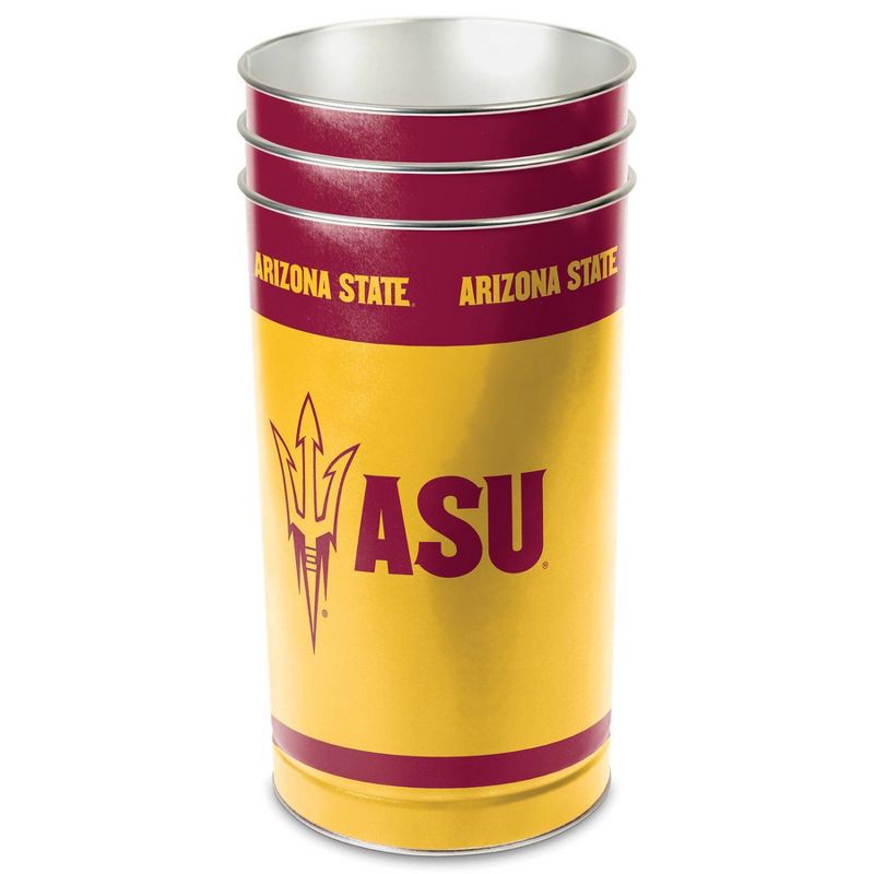 slide 3 of 3, NCAA Arizona State Sun Devils Waste Basket: Indoor Tin Trash Can, Open Top Design, 1 ct