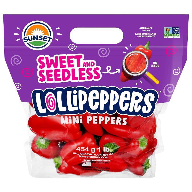 slide 1 of 6, SUNSET Fresh Lollipeppers Seedless Mini Peppers - 1lb, 1 lb