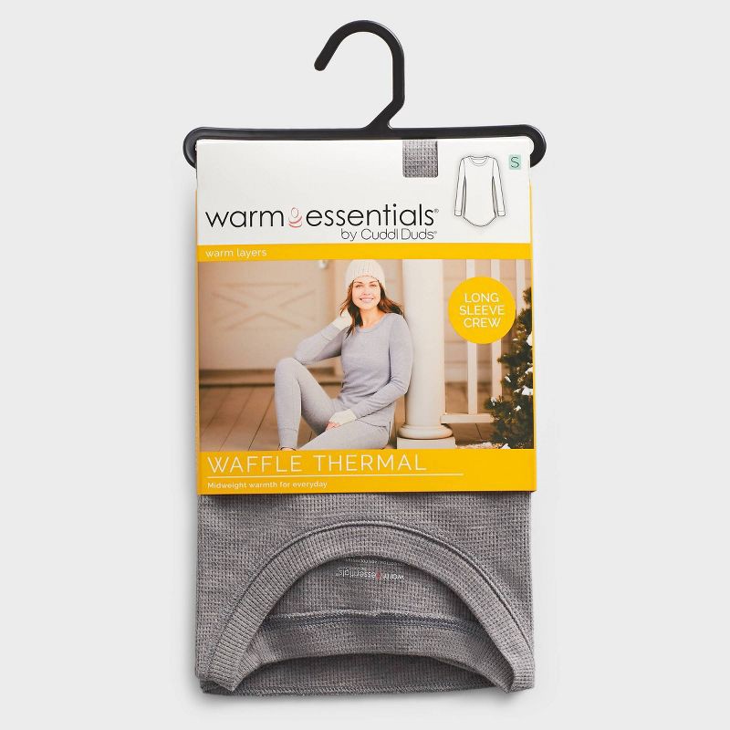 slide 5 of 5, Warm Essentials by Cuddl Duds Women's Waffle Thermal Crewneck Pajama T-Shirt - Graphite Heather S, 1 ct