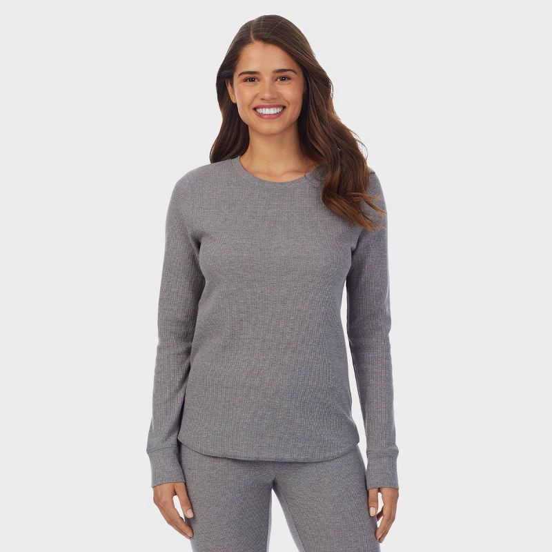 slide 1 of 5, Warm Essentials by Cuddl Duds Women's Waffle Thermal Crewneck Pajama Top - Graphite Heather L, 1 ct