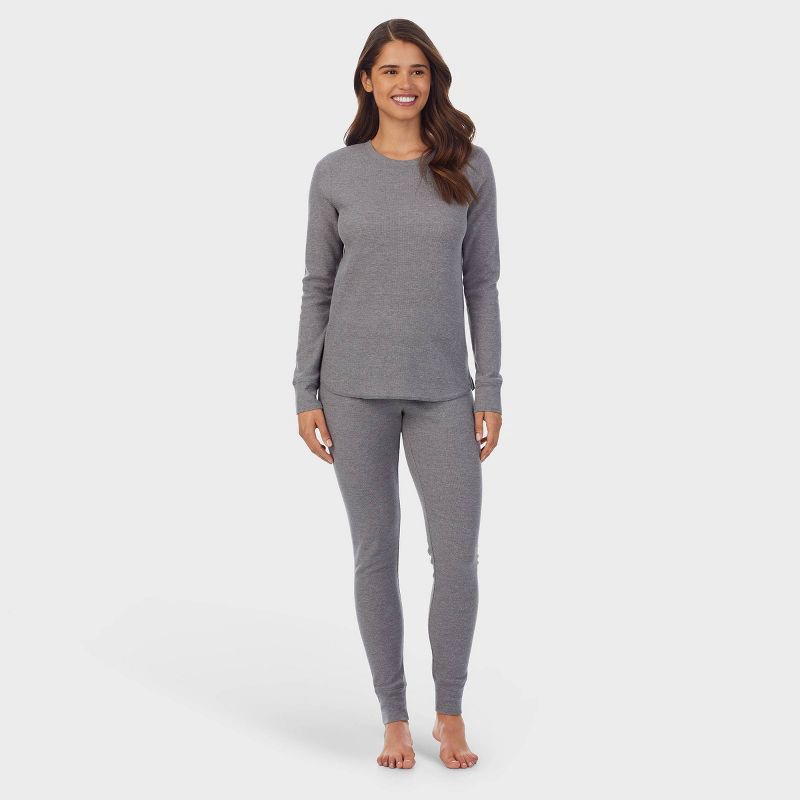slide 3 of 5, Warm Essentials by Cuddl Duds Women's Waffle Thermal Crewneck Pajama Top - Graphite Heather XL, 1 ct