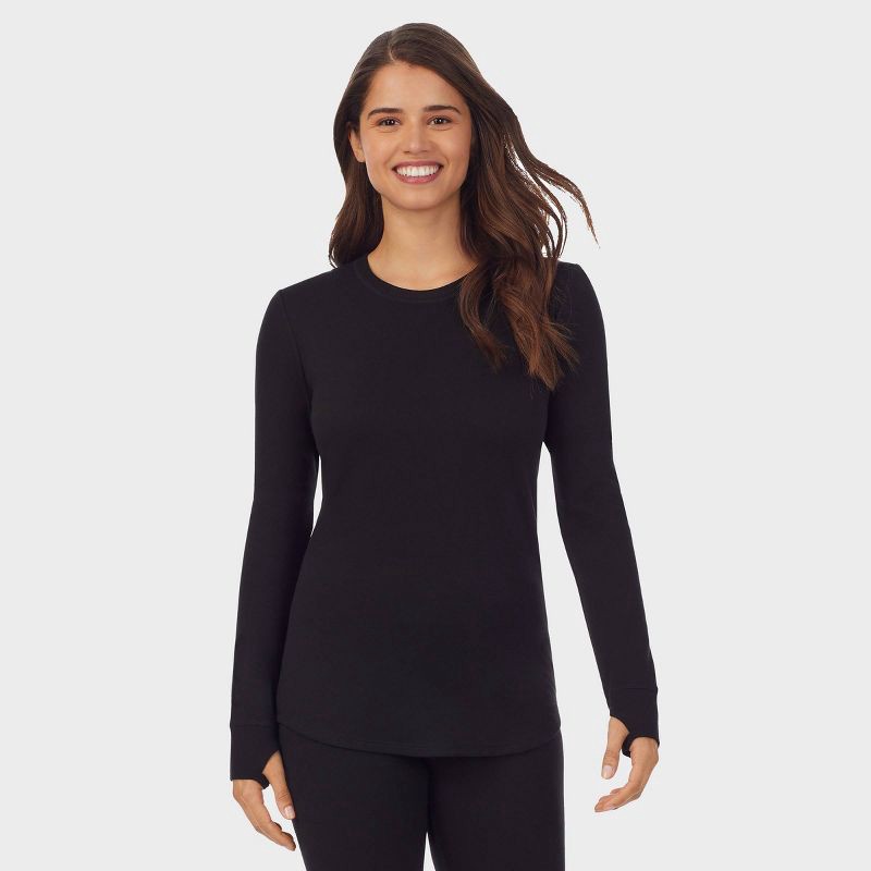 slide 1 of 5, Warm Essentials by Cuddl Duds Women's Everyday Comfort Thermal Crewneck Top - Black L, 1 ct
